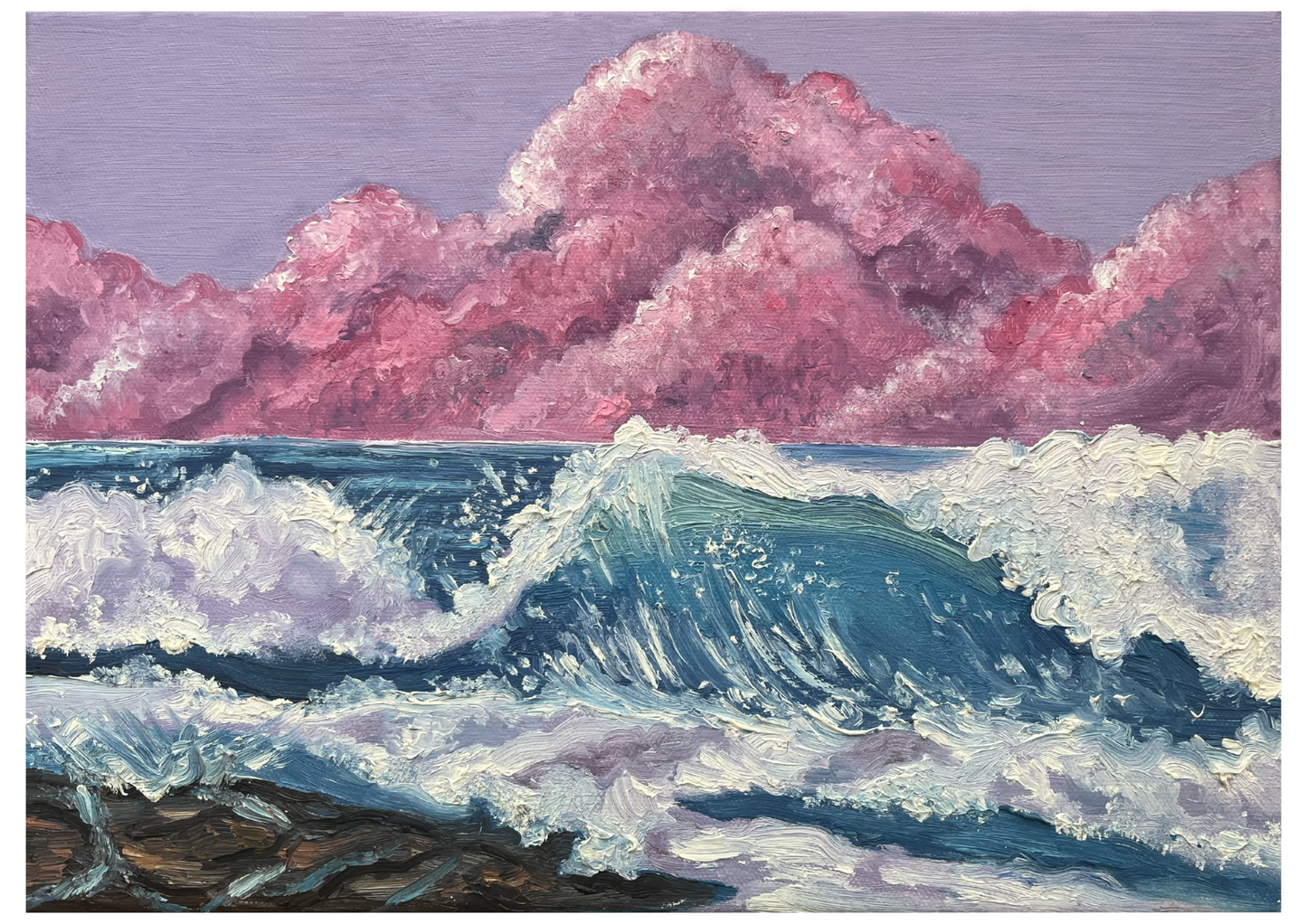 Seascape oil painting "Cotton Candy Clouds" by Rebecca Cch Art