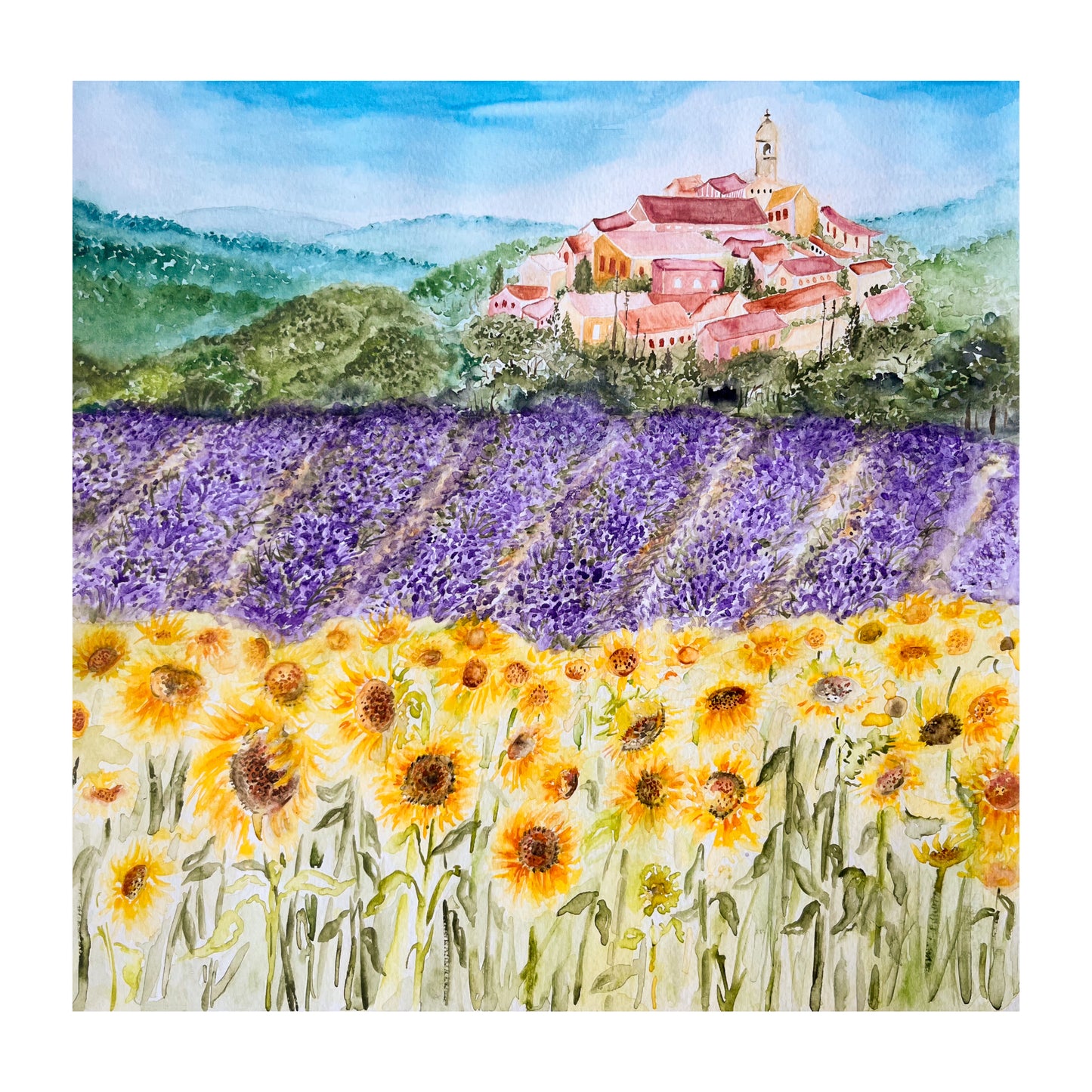 Beautiful field in France, 'Sunflowers in Luberon' by Rebecca Cch Art