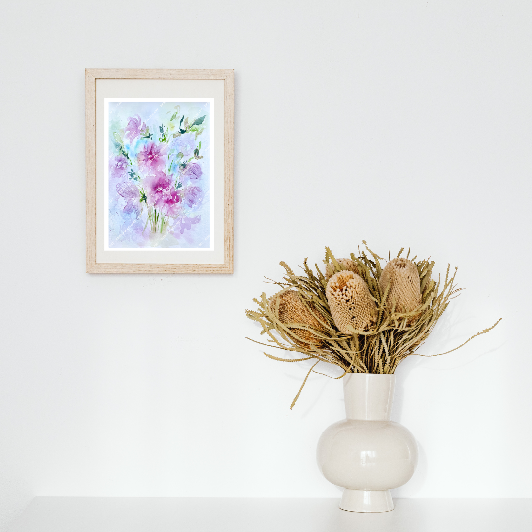 Botanical Watercolour Art print hanging decor "Orchid Fiesta" by Rebecca Cch Art