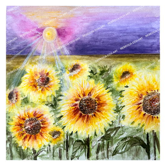 Southern France watercolour painting 'Sunflowers in full bloom' by Rebecca Cch Art
